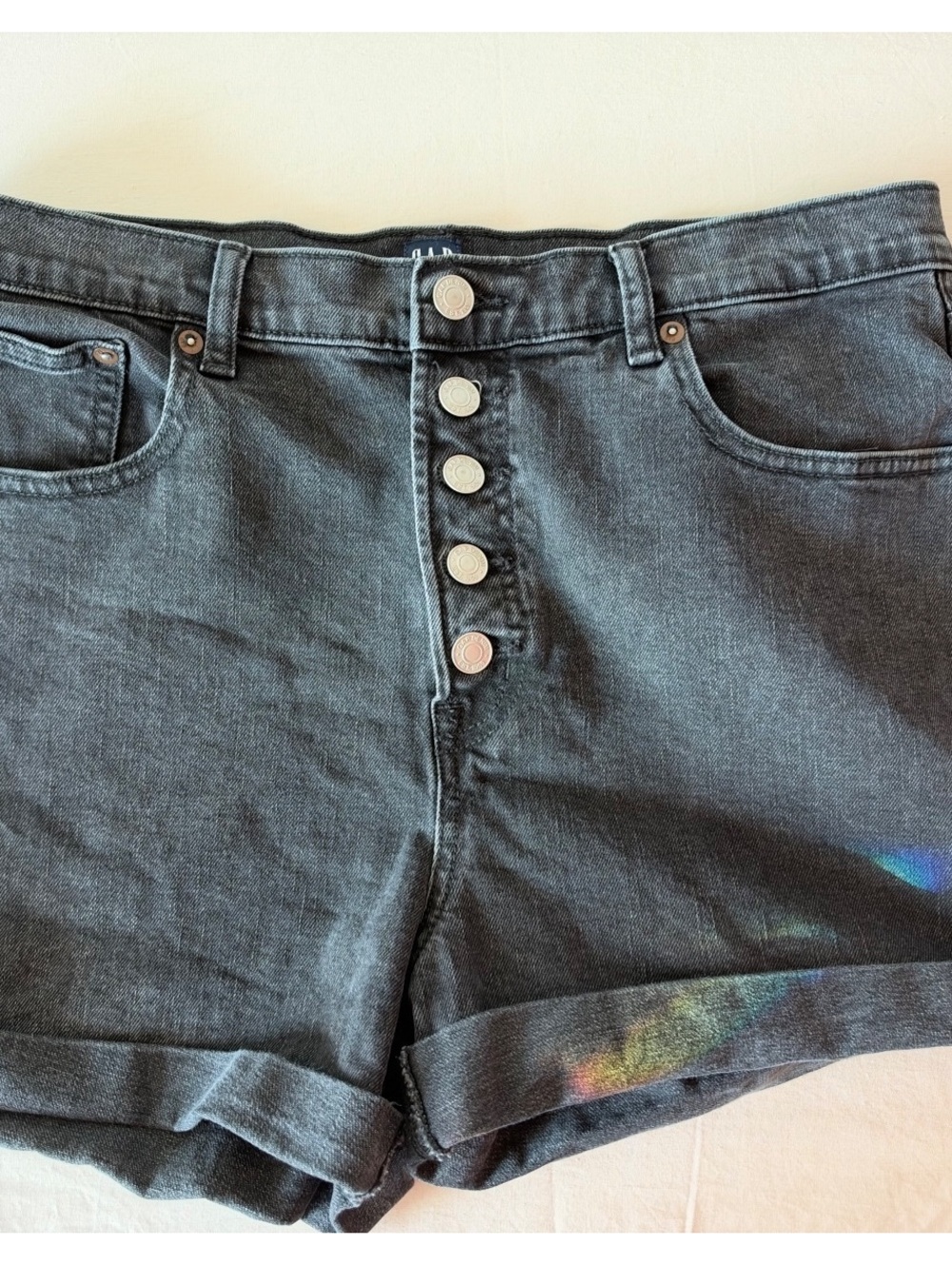 GAP Denim High-Rise Black Wash Button-Front Shorts Size 12 Regular 4" Inseam